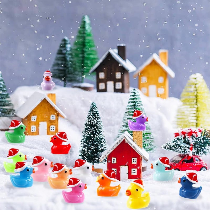 DULEFUN 100pcs Christmas Mini Ducks Statue, 14 Colors Tiny Small Little Resin Duck to Hide Miniature Statues for Xmas Winter Dollhouse Micro Fairy Garden Decoration - Image 5